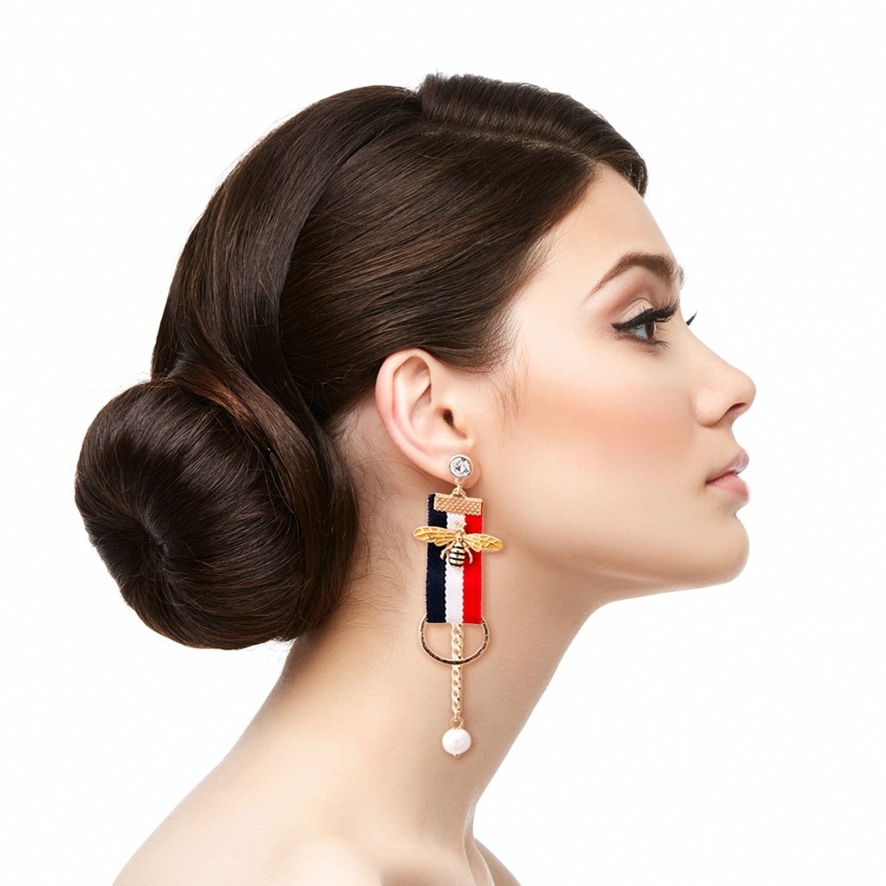 Striped Bee Drop Earrings